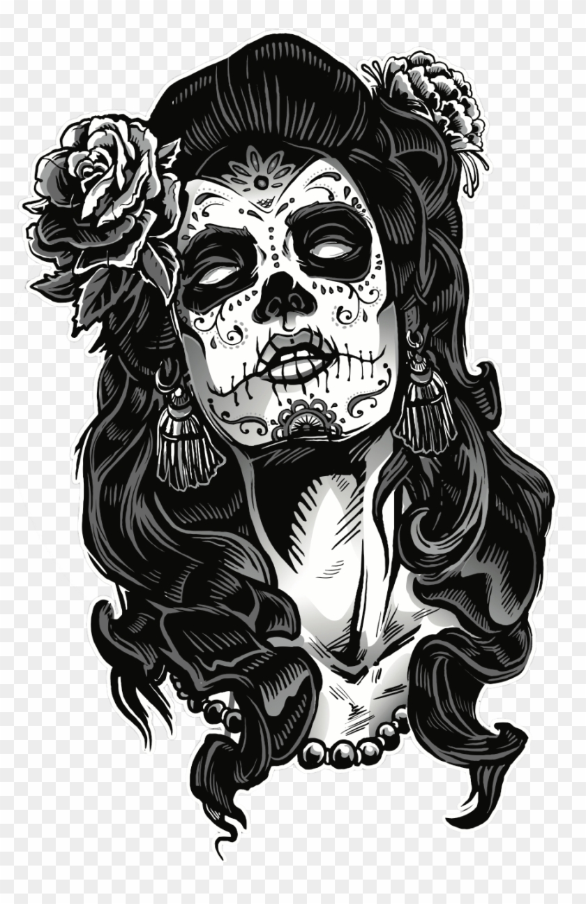 Chicano Tattoo Designs Pictures And Cliparts Download - Dia De Los Muertos Black And White - Png Download #2402416