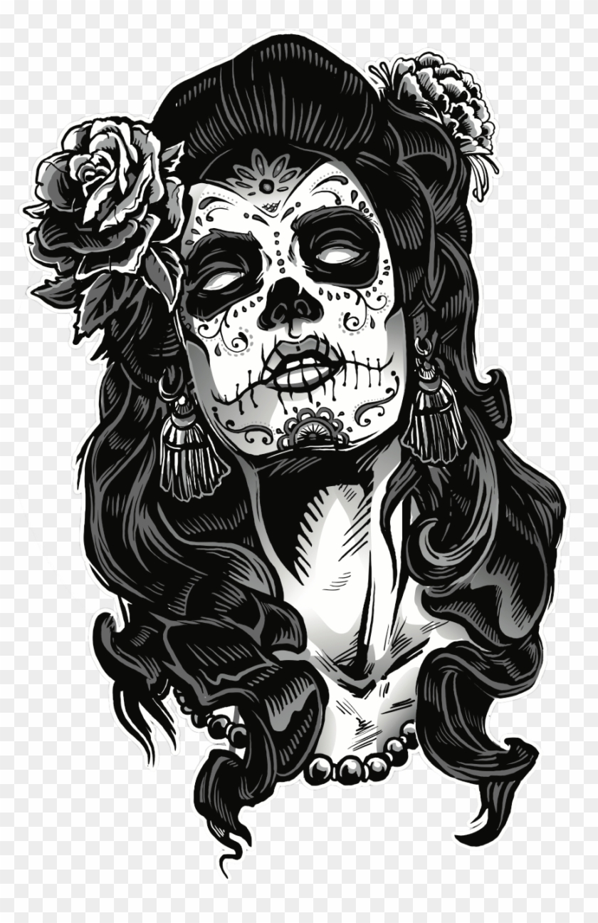 Chicano Tattoo Designs Pictures And Cliparts Download - Dia De Los Muertos Black And White - Png Download