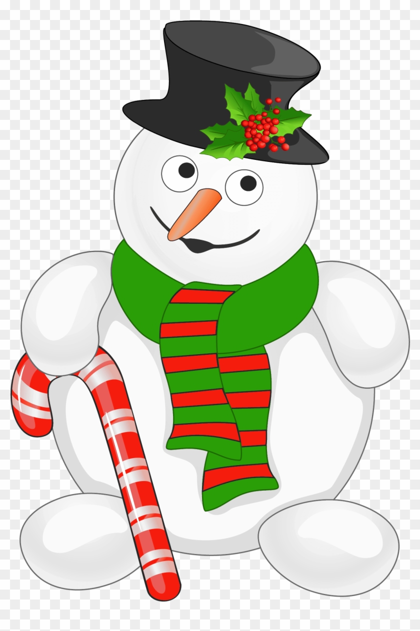 Cute Christmas Snowman Clipart - Snowman With Candy Cane - Png Download #2404742