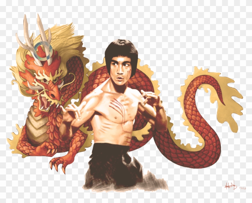 Bruce Lee Png Photo - Bruce Lee With Dragon Background Clipart #2407551