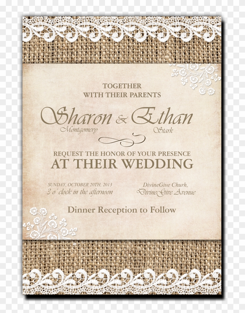 Burlap And Lace Invitations - Wedding Invitation Clipart #2413491