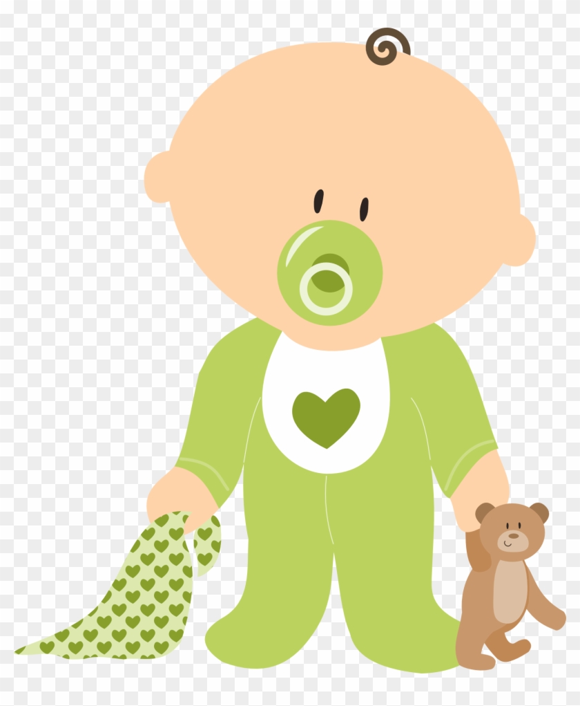 Drawing Of Baby Boy With Teddy Bear And Dummy - Gender Neutral Baby Cartoon Clipart