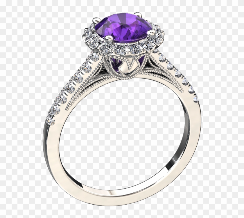 Natural Amethyst And Diamond Ring Style - Engagement Ring Clipart #2416887
