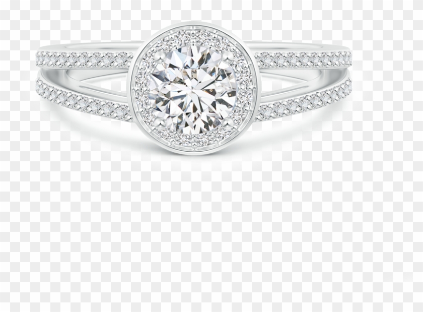 Round Lab Grown Diamond Split Shank Ring With Halo - Pre-engagement Ring Clipart #2417117