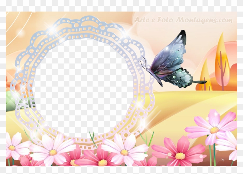 Moldura Borboletas Png , Png Download - Moldura Com Flores E Borboletas Clipart #2420714