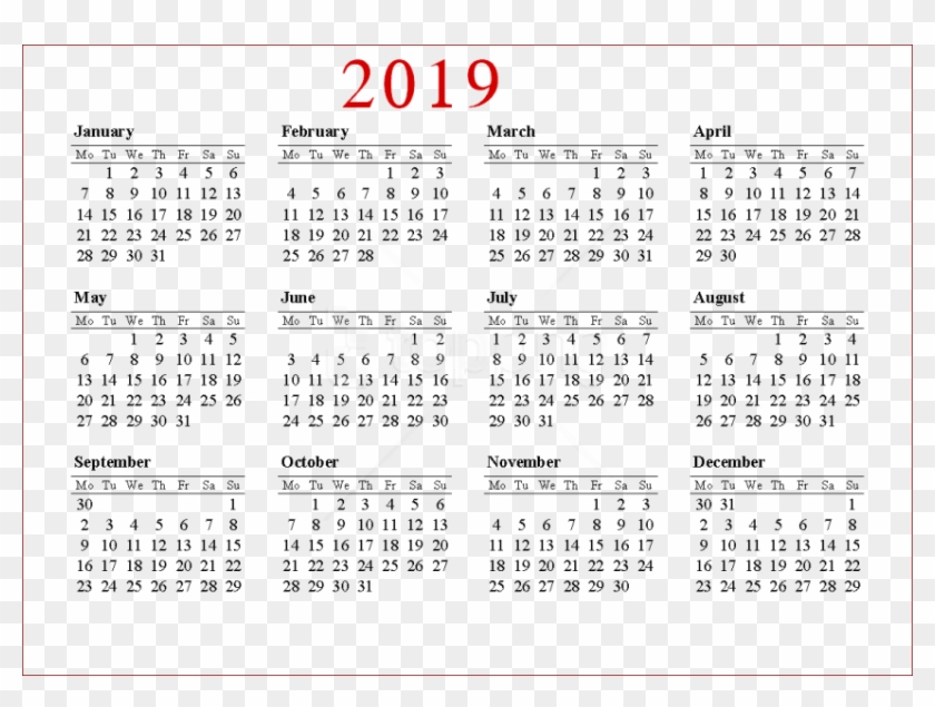 Free Png Download 2019 Calendar Hd Png Png Images Background - Year Free Printable 2019 Calendar Clipart #2426236