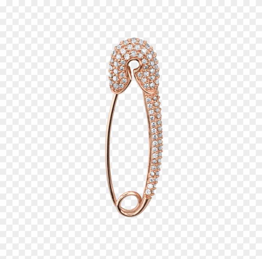 Large Diamond Safety Pin Earring 14k Rose Gold White - Earring Clipart #2427653