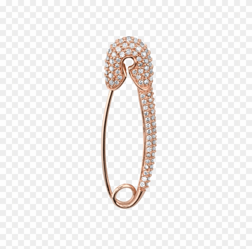 Large Diamond Safety Pin Earring 14k Rose Gold White - Earring Clipart