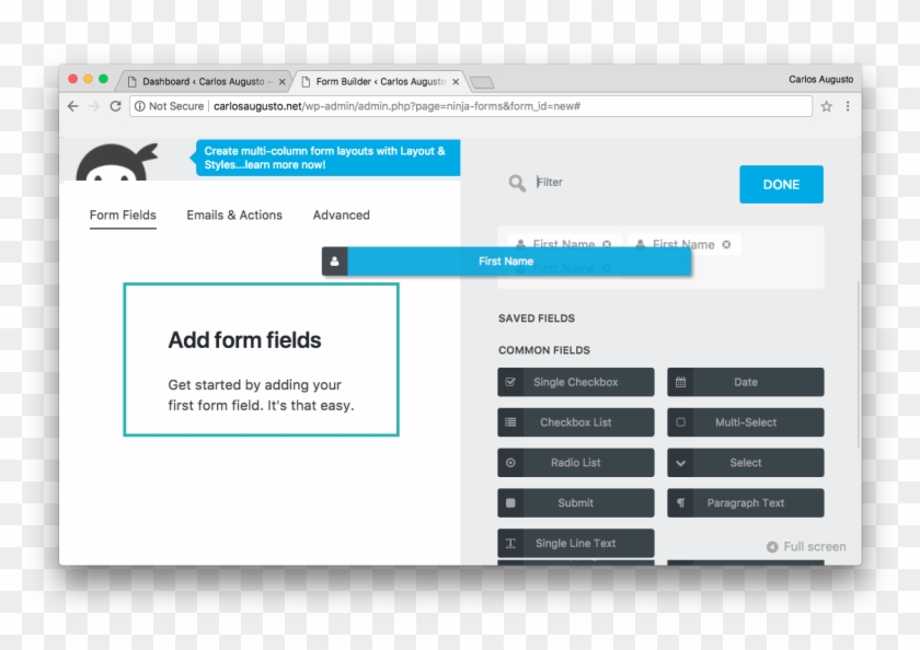 Add Form Fields First Name - Ninja Forms Clipart #2431751
