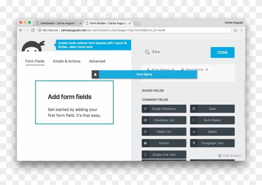 Add Form Fields First Name - Ninja Forms Clipart