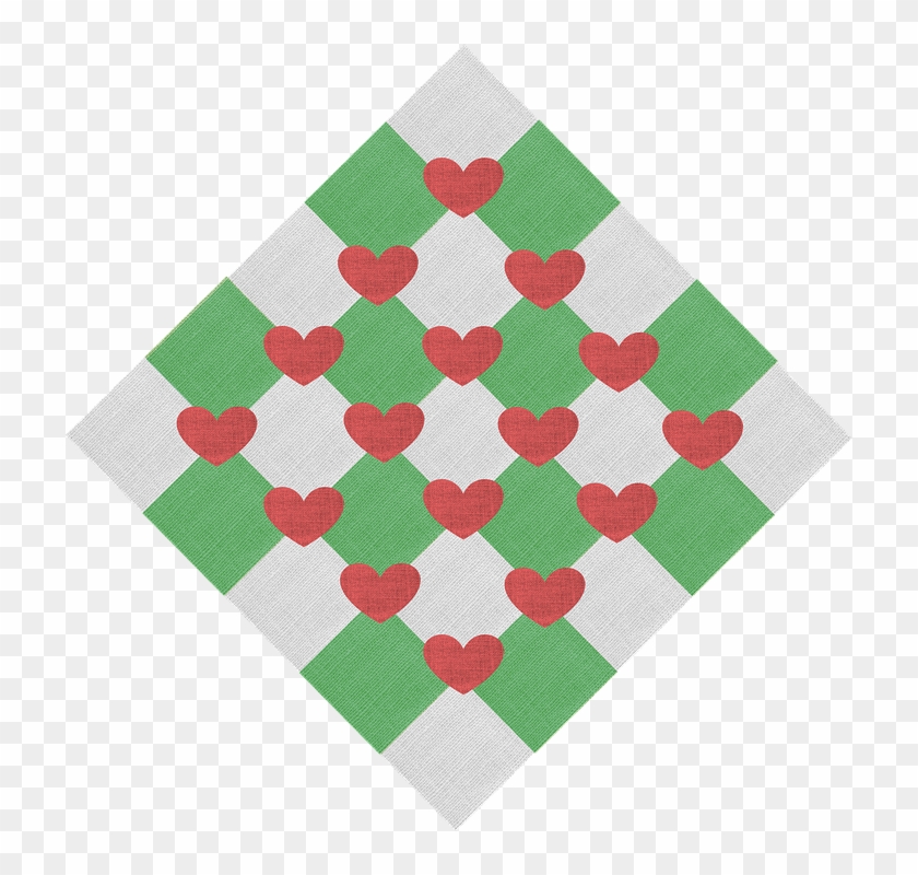 Fabric, Grey, Gray, Green, Checkered, Red, Hearts - Patchwork Clipart #2432506
