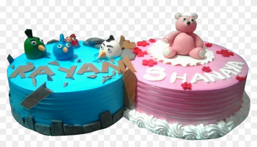 Twins Birthday Cake Pink & White Le Torta Cake Shop - 1 Birthday Cake Png Hd Teddy Bear Clipart