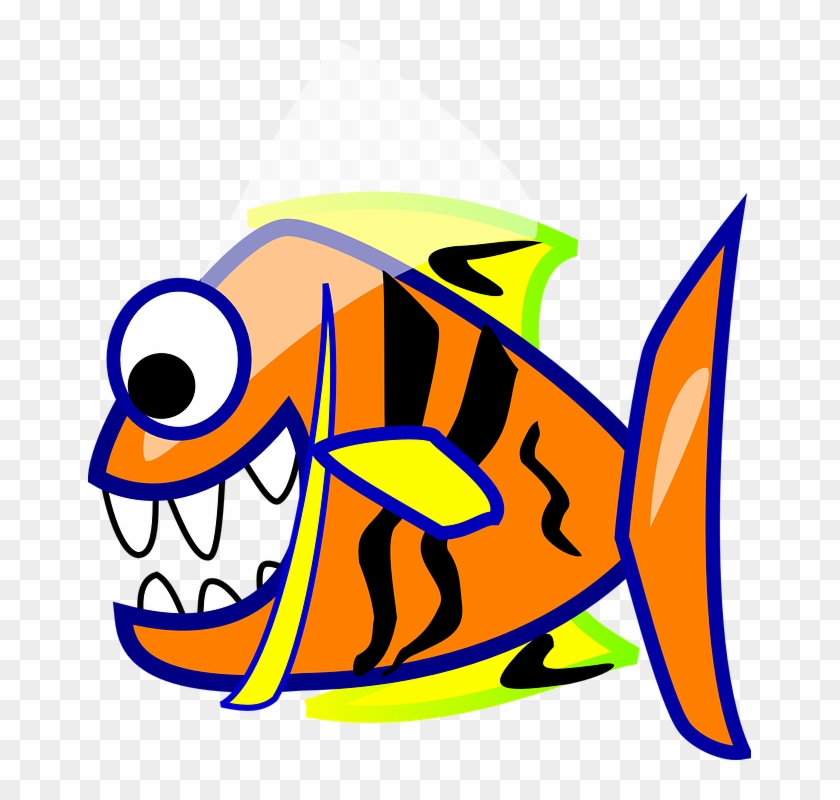 Piranha, Fish, Piraña, Orange, Stripes, Cartoon, Comic - Gambar Kartun Ikan Piranha Clipart