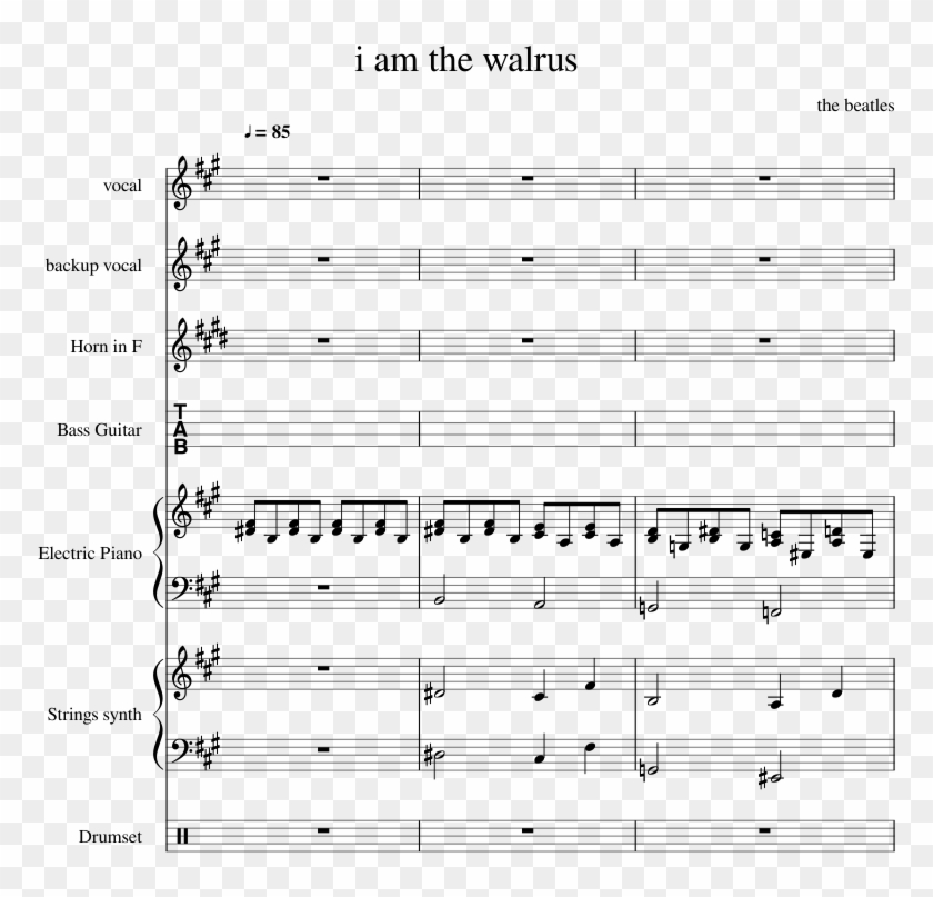 I Am The Walrus Sheet Music For Flute, Piano, French - Sheet Music Clipart