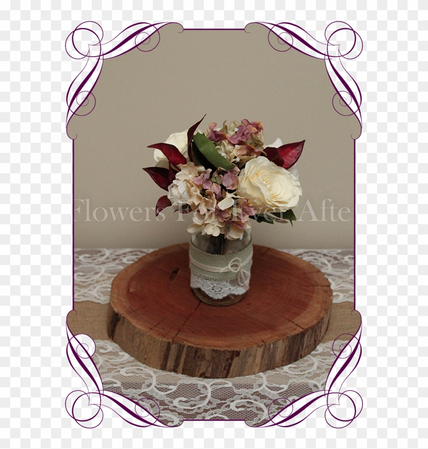 Vintage Pastel And Burgundy Rose And Hydrangea Silk - Australiana Rustic Christmas Tree Clipart