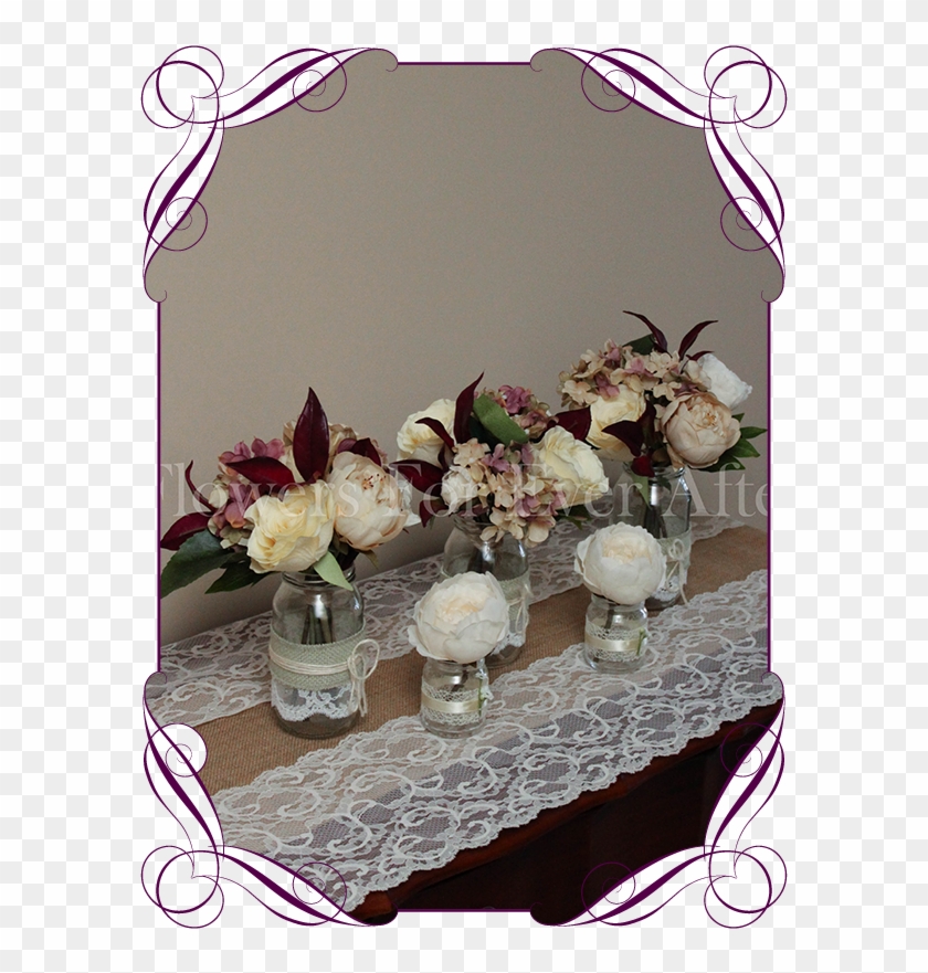Vintage Pastel And Burgundy Rose And Hydrangea Silk - Garden Roses Clipart