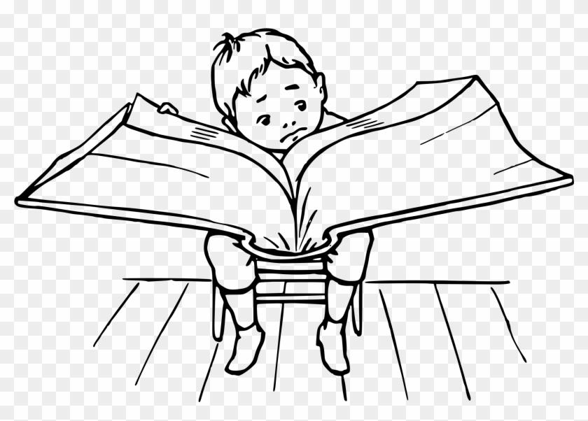 This Free Icons Png Design Of Boy Reading A Big Book - Reading Boy Clipart Black And White Transparent Png #2446206