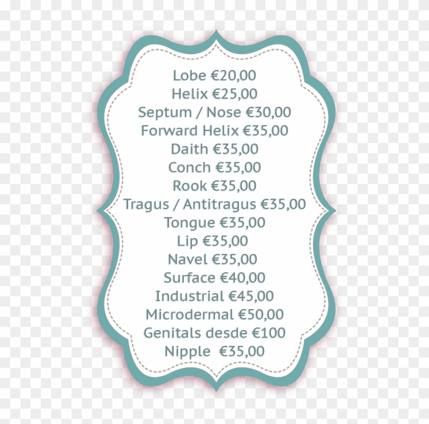 Piercing Pricelist En - Poster Clipart