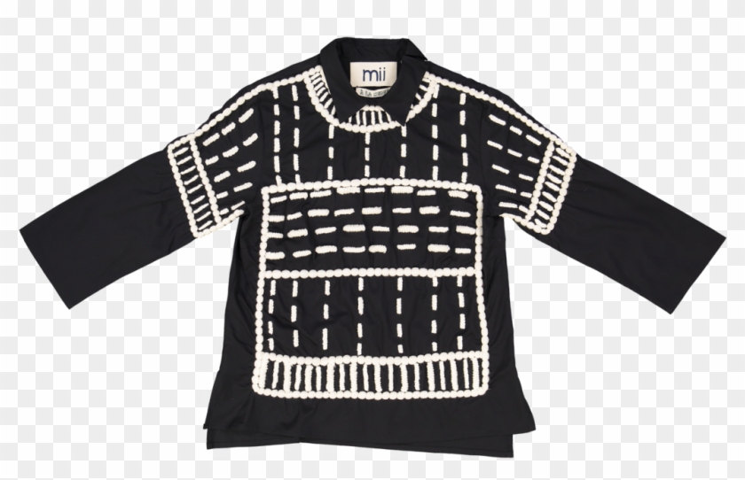 Mii Black And White Embroidered Wool Dash Top , Png - Sweater Clipart
