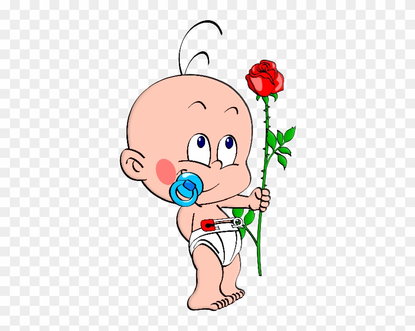 Cute Baby With Flowers Cartoon Cliprt Imagesre On - Funny Baby Cartoon - Png Download