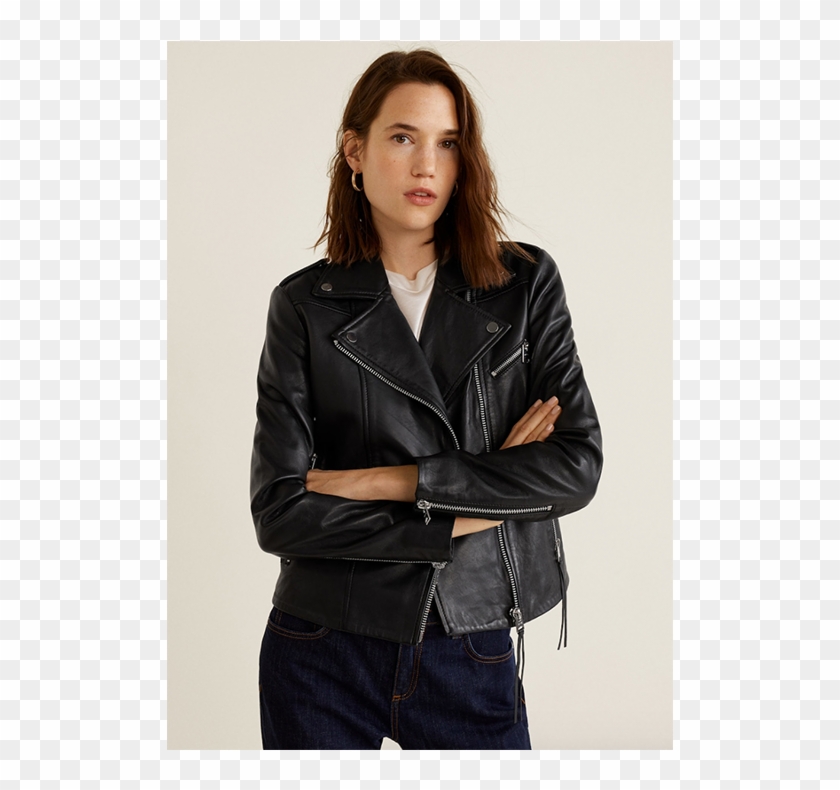 Real Leather Biker Jacket - Women In Leather Jacket Clipart