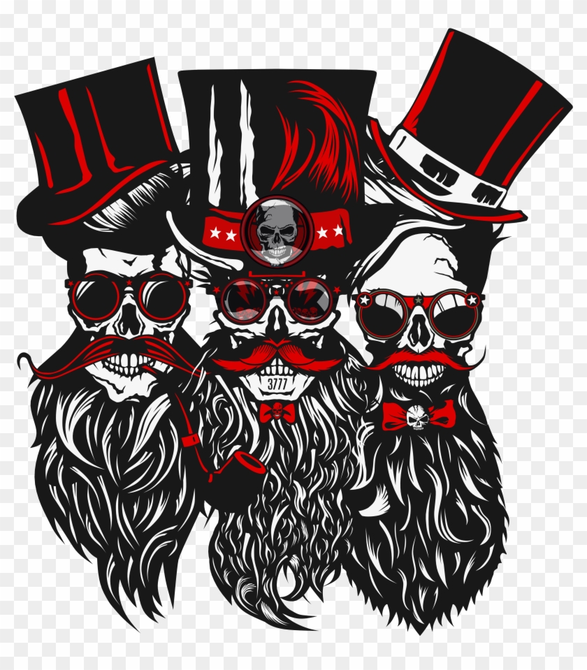 Tee-shirt Tete De Mort Hipster Crane Skull Barbu - Illustration Clipart