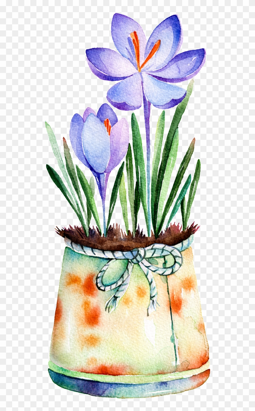 Purple Flower Potted Hand Painted Watercolor Transparent - Watercolor Painting Clipart #2460057