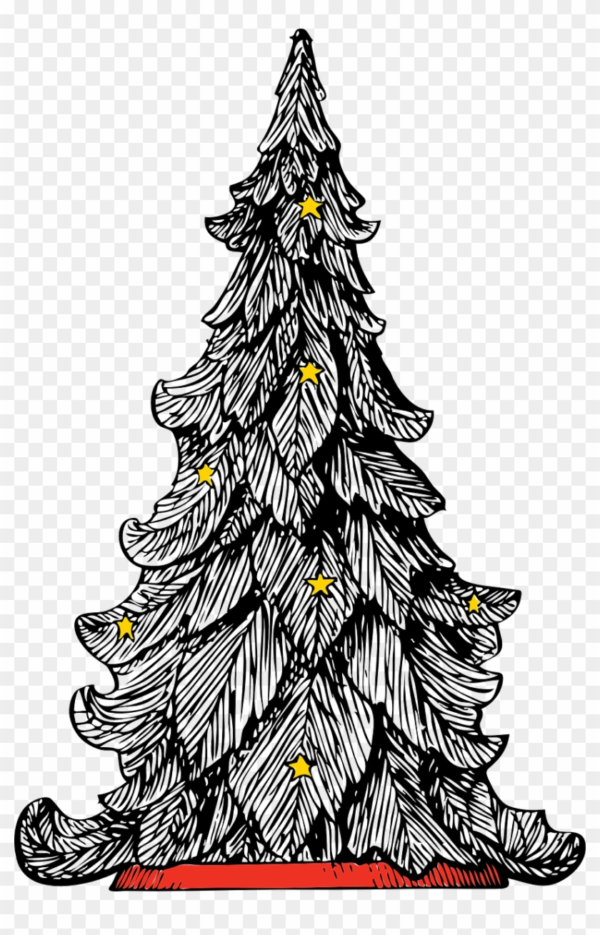 Christmas Card Instructions - Black And White Christmas Tree Drawing Clipart #2463658