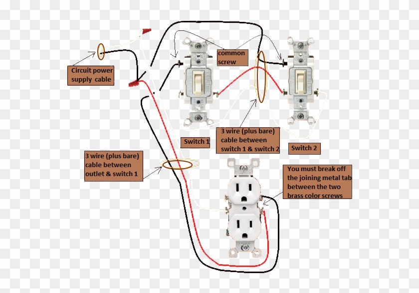 3 Way Switch Wiring A Switched Receptacle And Light 3 Way Switch Wiring To Outlet Clipart 2463804 Pikpng