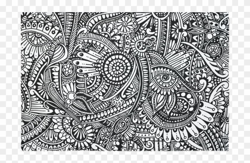 Black & White Flower Pattern Art Cotton Linen Wall - Circle Clipart #2464954