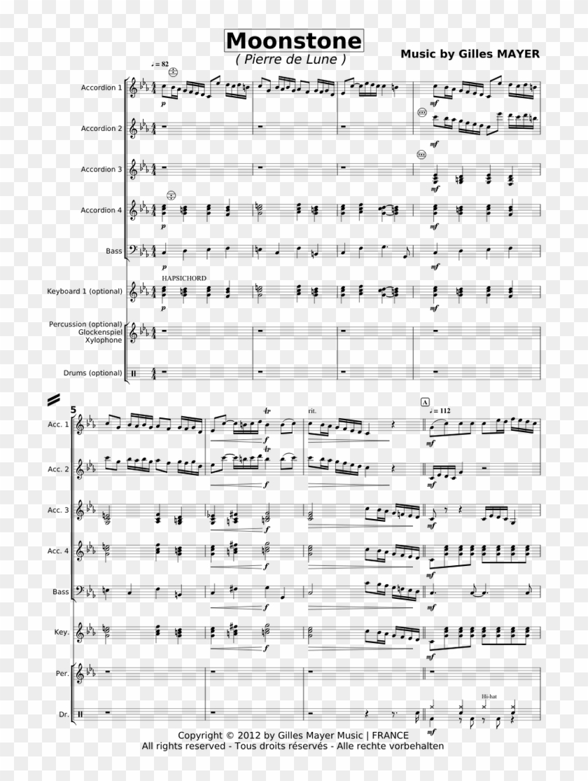 Accordion Orchestra Sheet Music For Piano, Accordion, - Stone Sheet Music Clipart