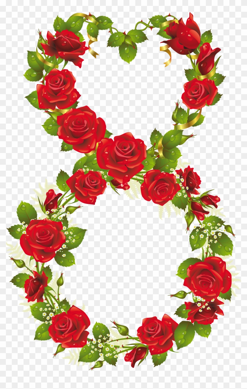 Eighth Of March With Roses Png Clipart Happy Woman - Love Heart Flowers Transparent Png #2479891