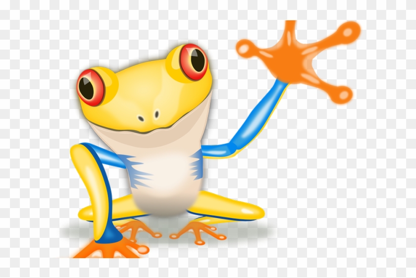 Animated Smiley Faces Waving Goodbye - Colorful Frog Cartoon Clipart