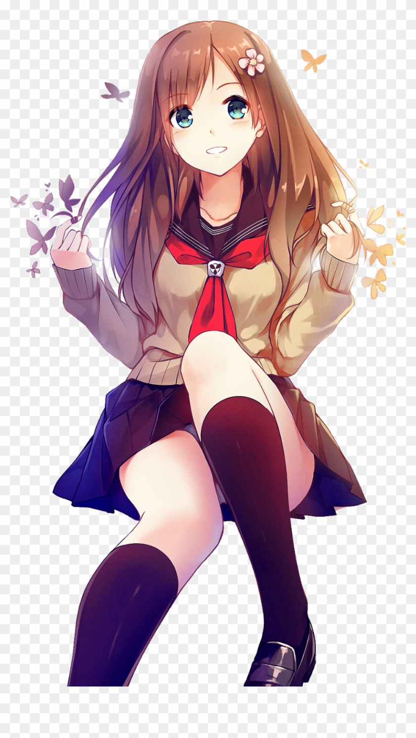 #anime #cute #animegirl #girl #brownhair #interesting - Brown Haired Anime Girl Transparent Clipart