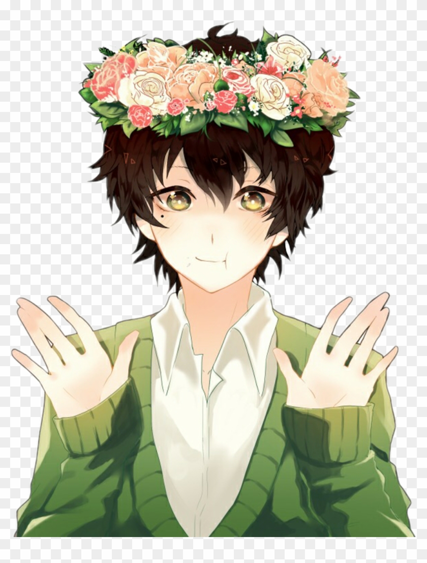 #anime #animeboy #uke #flower #kawaii #flowerboy - Cute Anime Boy With Brown Hair Clipart #2480651