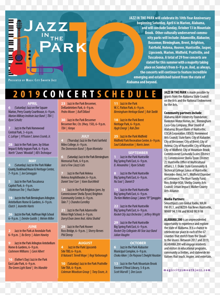 Jazz In The Park 2019 Schedule - Brochure Clipart