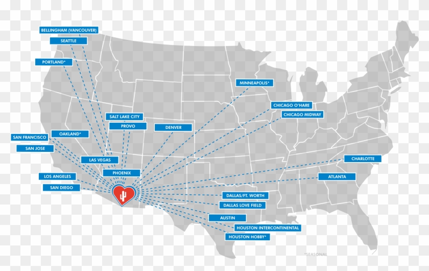 Nonstop Destinations To From - Tus Map Clipart #2482669