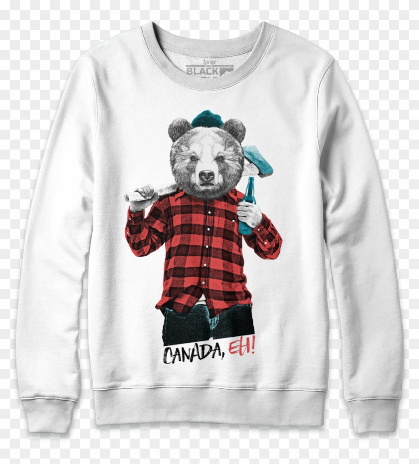 Lumberjack Bear With Beer White Crewneck Sweatshirt Clipart