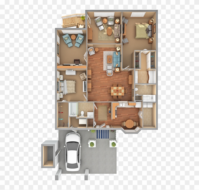 3d Floor Plan - Two Bedroom Den 3d Apartment Floor Plan Clipart #2487780