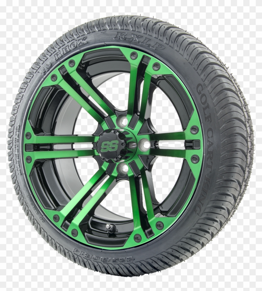 14" Rhox Rx354 Black And Green Wheels - Tread Clipart