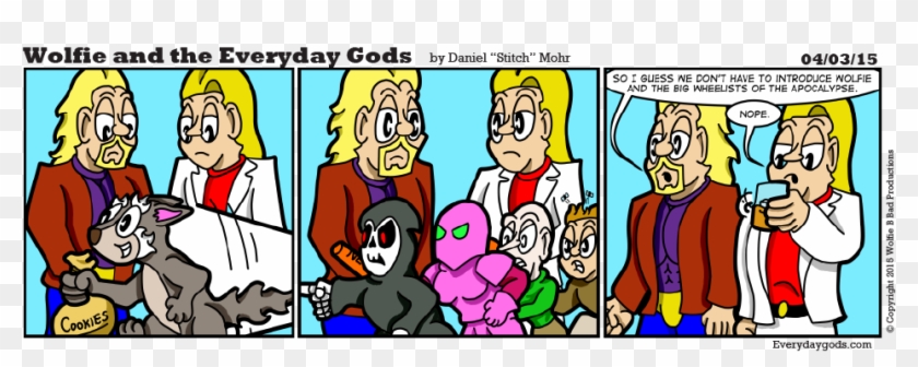 Death, Dionysus, Famine, Pestilence, Thor, War, Wolfie - Cartoon Clipart