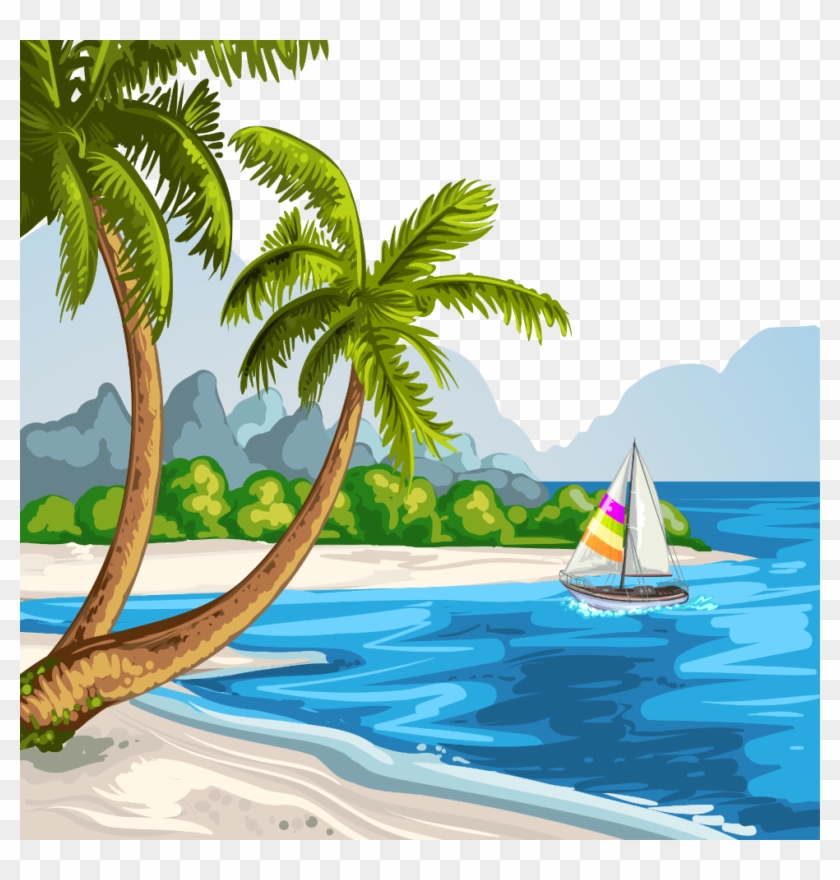 Beach Sticker - Sea Beach Scenery Drawing Clipart