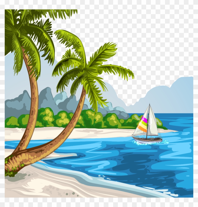 Beach Sticker - Sea Beach Scenery Drawing Clipart #2498635