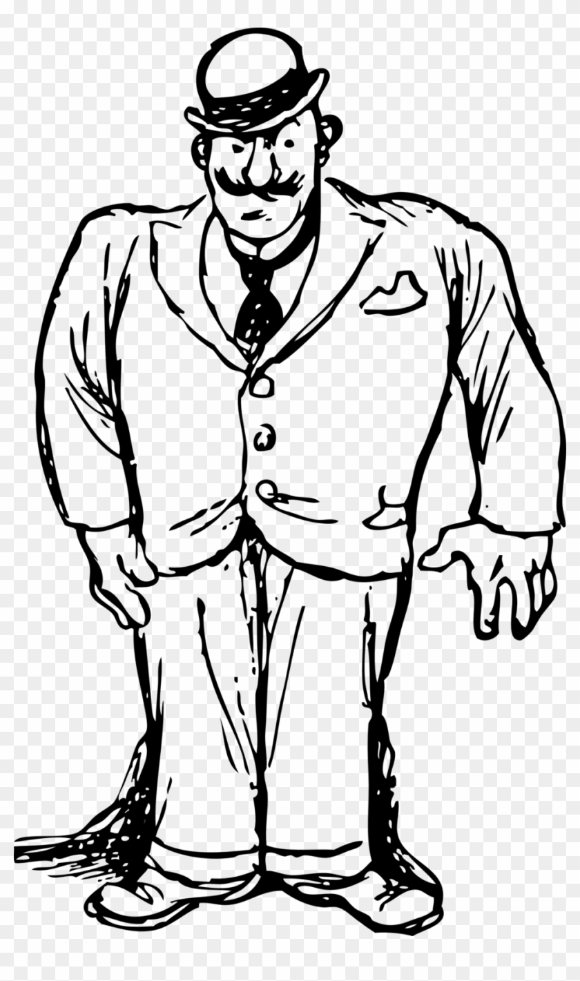 Man With A Bowler - Fat Man In Suit Drawing Clipart