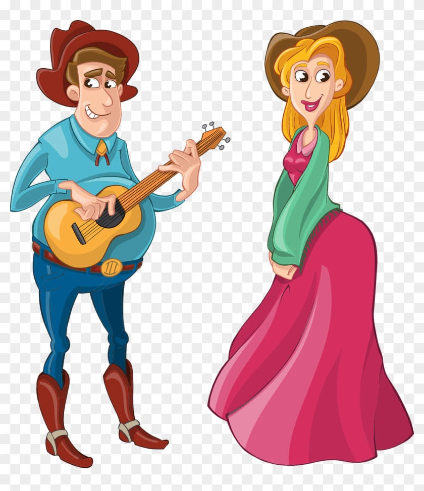 Cowboy Guitar Girl Western Png Image - Singer Couple Cartoon Clipart