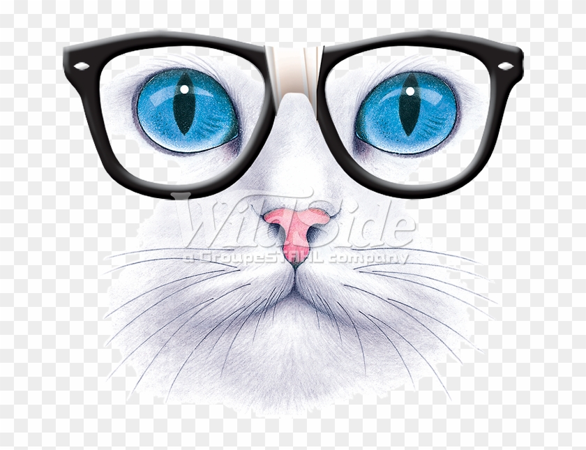 Blue Eyed Cat With Nerd Glasses - Clothing Clipart #252551