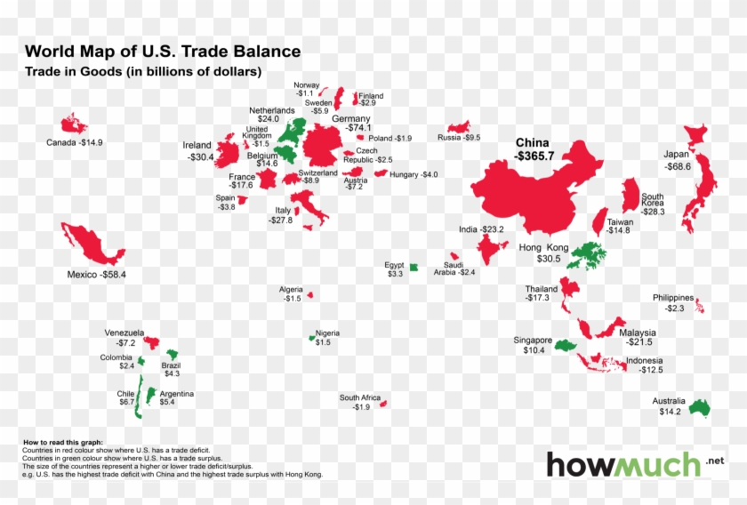 The World Map Of The U - Us Trade Deficit By Country Clipart #257137