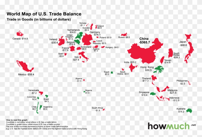 The World Map Of The U - Us Trade Deficit By Country Clipart