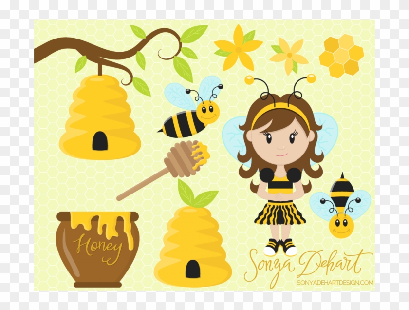 Honey Clipart Honeycomb - Bee Girl Honey - Png Download