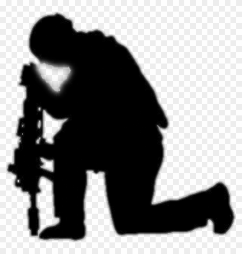 Support Soldier Prayer Silhouette - Ww2 Soldier Kneeling Silhouette Clipart